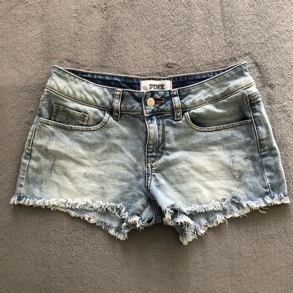 VS PINK light wash denim jean shorts